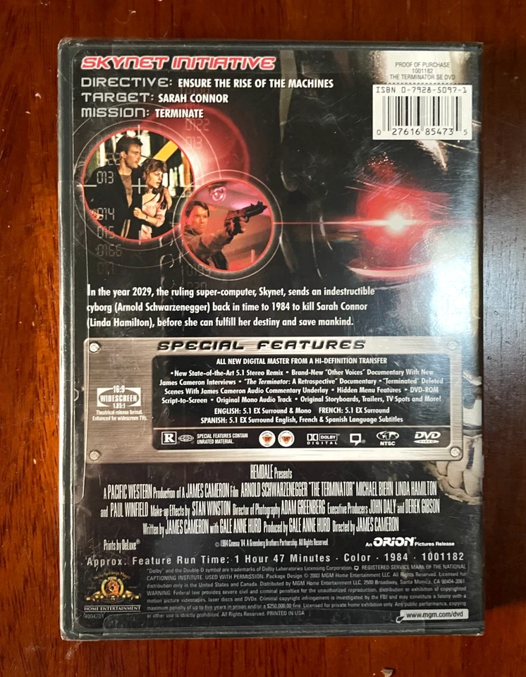 The Terminator DVD, 1984 Special Edition 5.1 Dolby Schwarzenegger New Sealed - Image 2 of 2