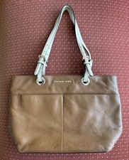 Michael Kors Bedford Pebbled Leather Brown Top Zip Pocket Handbag Tote Bag