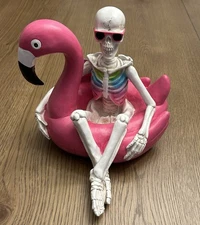 NEW Here Lies Summer Skeleton  Flamingo Pool Float Halloween SUMMERWEEN Decor