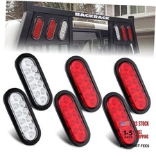 6 Pcs 6 Inch Oval LED Trailer Tail Lights 10LED, 4 Red 2 White 6" Inch Oval
