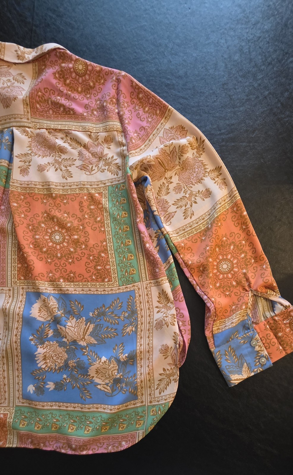 Rose + Olive Patchwork Blouse Medium Floral Boho … - image 7