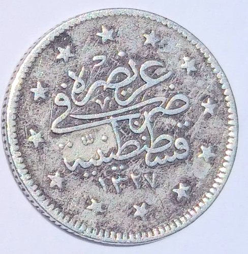 TURKEY OTTOMAN EMPIRE  , Muhammad V  2 Kurush 1911  - Silver