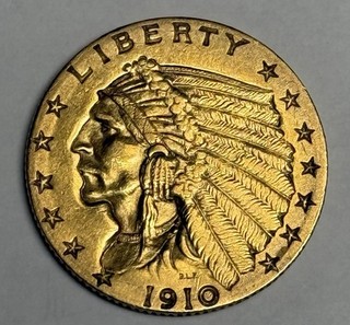 AU 1910 Indian Head Gold Quarter Eagle (All Original!) U.S. $2.50 Type Coin