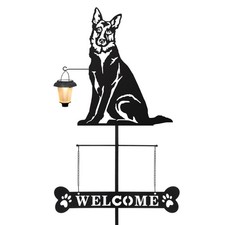 Solar German Shepherd Silhouette Dog Breed Welcome Sign with a Lantern Outdoo...