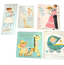 5 Vintage BIRTH OF BABY BOY Greeting Cards Congratulations 1950's 1960's