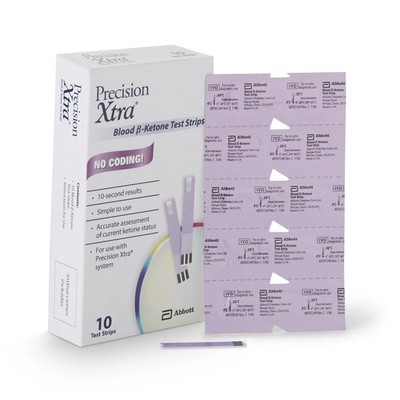 Precision Xtra Blood Ketone Test Strips NEW BOX of 10  exp 12/31/2026 FAST SHIP