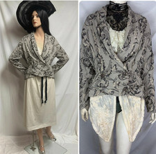 Vintage 90s Edwardian Romantic Gothic Revival Blazer  Silky Silver Paisley 14