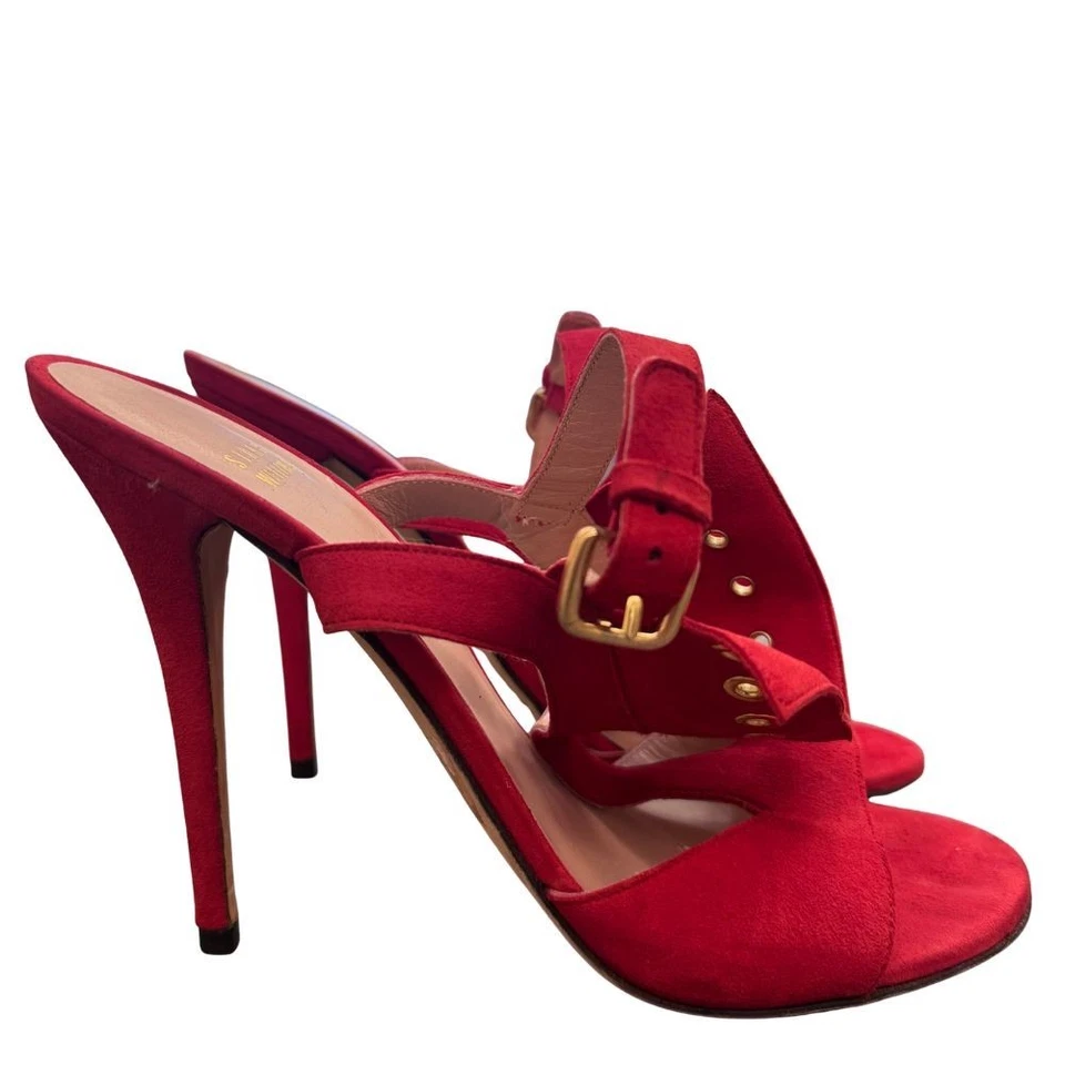 Sandalias Stuart Weitzman mujer ante rojo tacón alto elegante fiesta 39 - Imagen 4 de 4