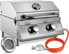 Tragbarer Tischgasgrill mit Thermometer Gasgrill 2 Brenner für Camping Garten