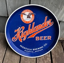 1930s HIGHLANDER BEER ~ MISSOULA BREWING CO Montana Metal 12” Beer Tray 