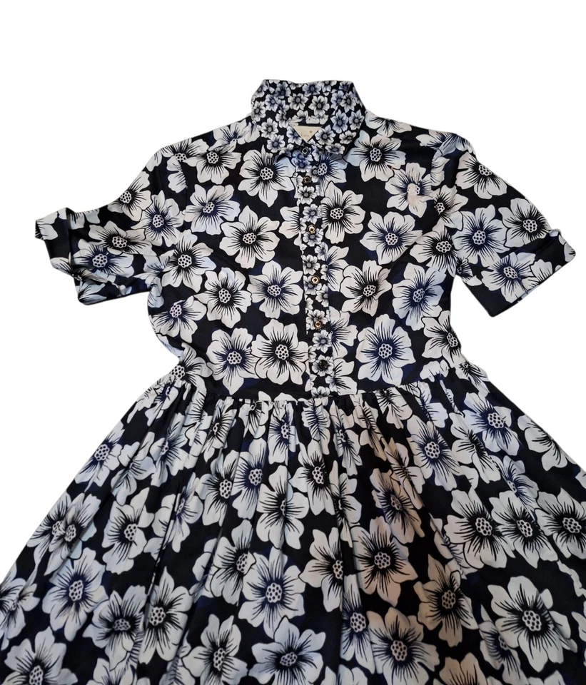 Vestido Camisa KATE SPADE New York Negro Blanco Hollyhock Calce y Acampanado Talla 4 Defecto Foto 2 de 4