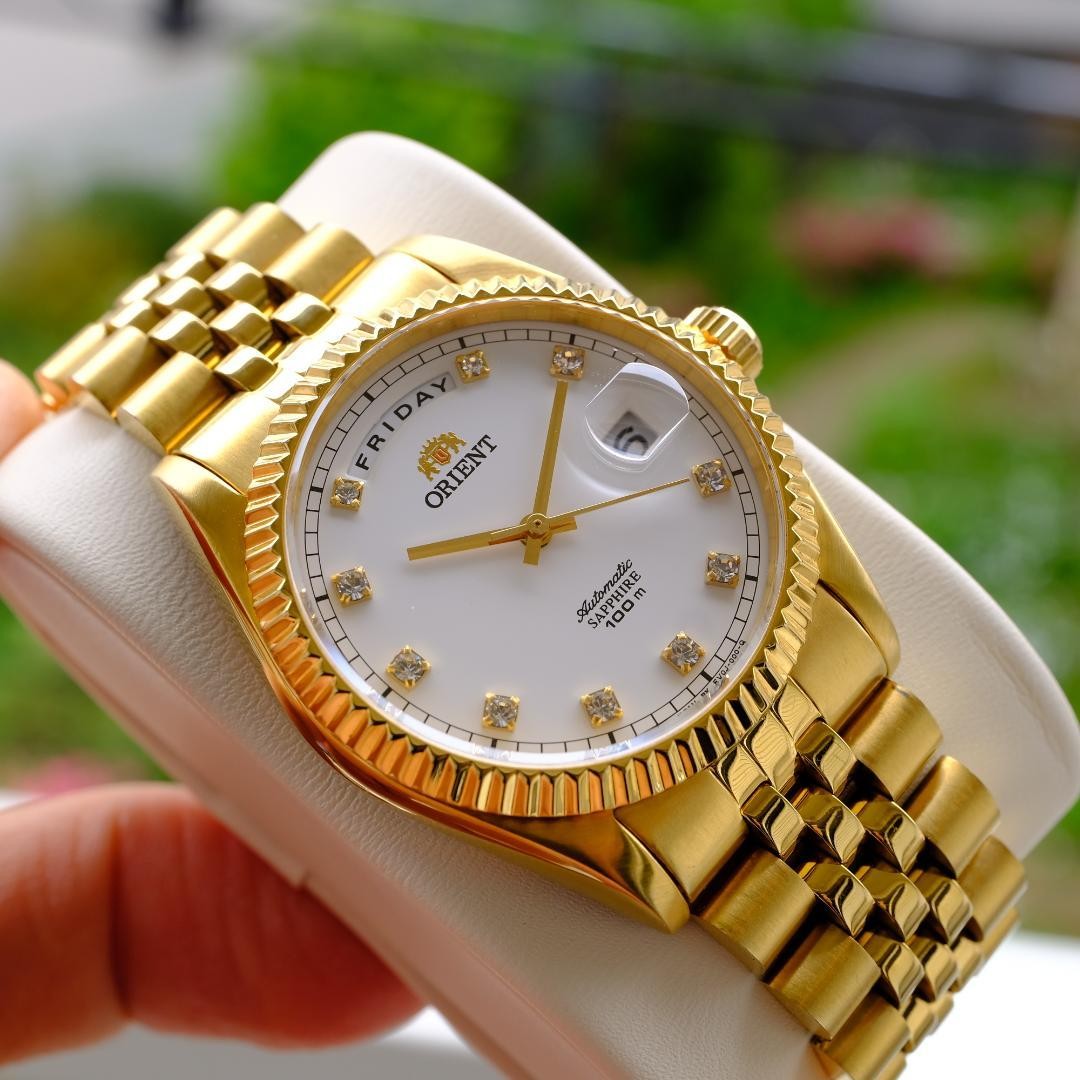 out sona様 ゴールドシャビー フレーム アレンジ ♪ RARE Orient President Gold SEV0J001W Automatic Sapphire Crystal