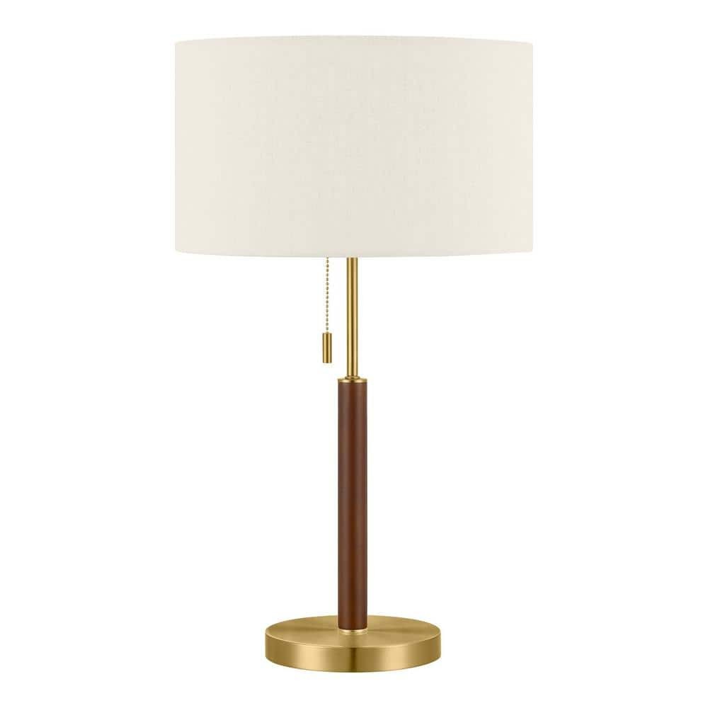 Hampton Bay Truman 24&period;5" Walnut & Brass Table Lamp Mid-Century Accent Light