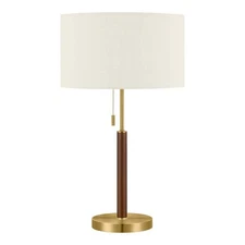 Hampton Bay Truman 24.5" Walnut & Brass Table Lamp Mid-Century Accent Light