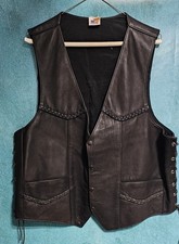 Vintage Black Leather Motorcycle Vest Men's Size 50 Made In USA