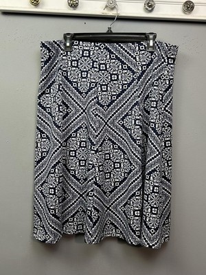 Faith And Joy Skirt Womens 3X Blue White Geometric Print Plus Size Stretch
