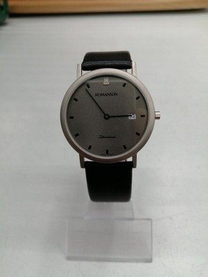 Romanson men's quartz watch titanium case leather band water resistant used