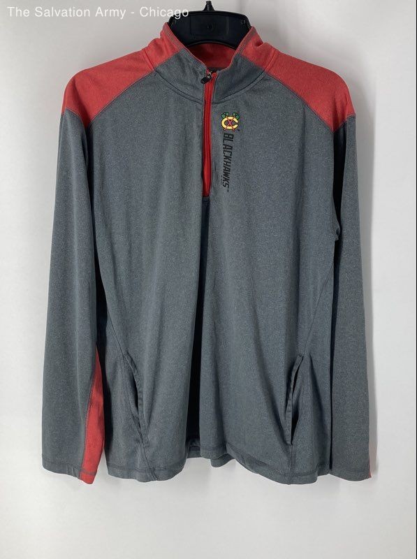 NHL Mens Gray Chicago Blackhawks Long Sleeve 1/4 Zip Mock Neck Jacket Size Large