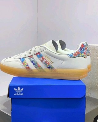 adidas Gazelle Floral White Leather Sneakers Gum Sole Cushioned Men's