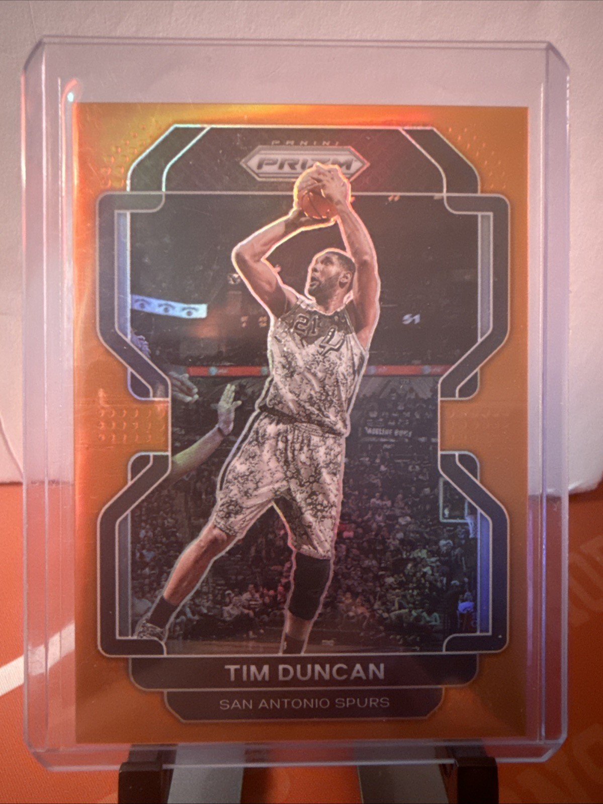 2021-22 Panini Prizm Tim Duncan #268 Orange Prizm /49 SPURS