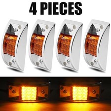 4x Amber 12 Led Curve Sealed Chrome Side Marker Truck Trailer Clearance Lights