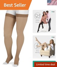 Elegant 20-30mmHg Compression Stockings - Thigh-High Open Toe Beige Size 2 II