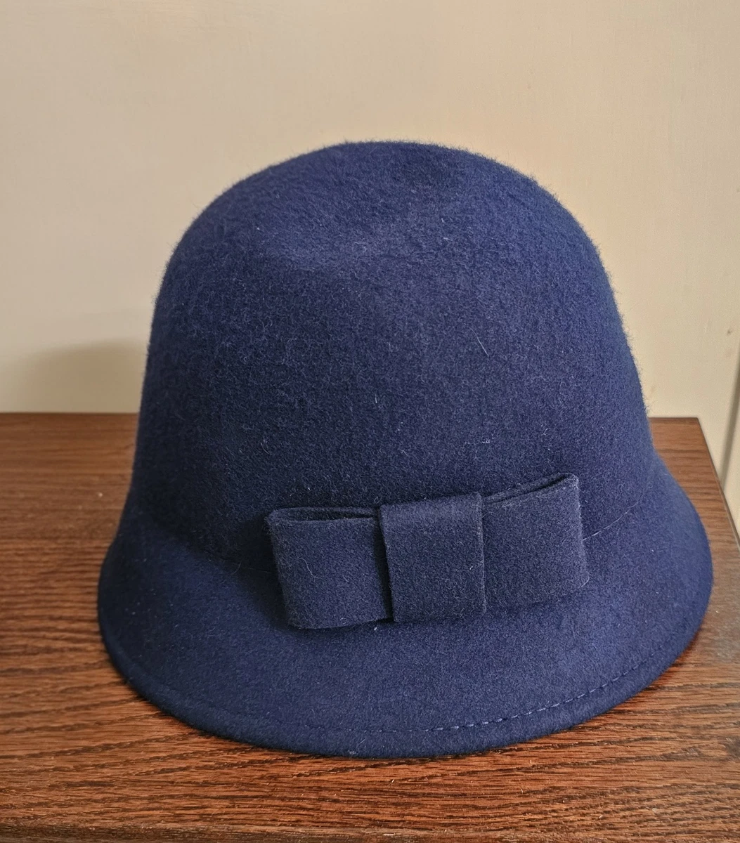 New Raffaello Bettini Medium Wool Felt Cloche Bow Hat One Size US IT 57 Royal Raffaello Bettini Products for Sale up to 90% Off Retail  main image 4