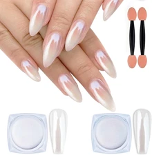 2PCS White Pearl Chrome Nail Powder,Iridescent Aurora Powder Metallic Mirror Eff