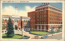 Brockton,MA Public Library Y.M.C.A. Tichnor Plymouth County Linen Postcard
