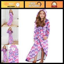 Cozy Girls Hooded Bathrobe - Plush Coral Fleece Long Robe for Kids Sleepwear