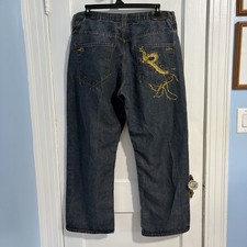 VTG Rocawear Baggy Skater Jeans Men s 42 Y2K Hip-Hop Gold Embroidery Details