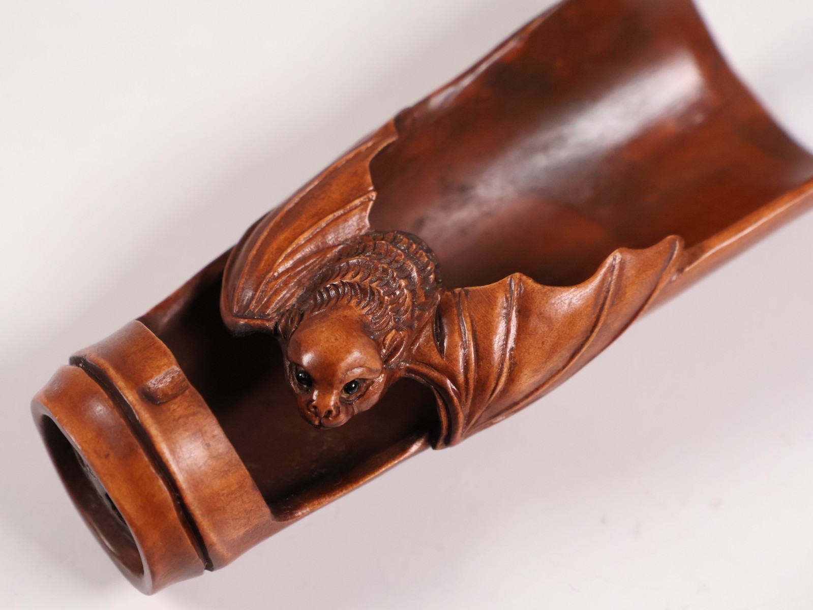 Japanese Wooden Bat Shaped as Tea Scoop Netsuke 3.1inch Inro Ojime Figurine