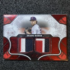 2025 Topps Tier One - Tier One Relics Shane Bieber #T1R-SB Red Dual /25 (MEM)