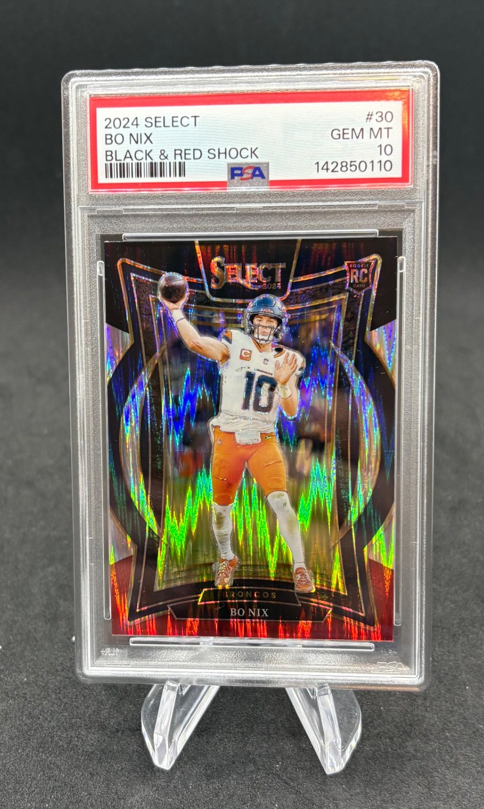 2024 Panini Select Bo Nix #30 Concourse Black & Red Shock Prizm (RC) PSA 10