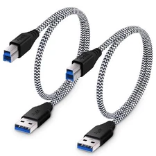 Besgoods USB 3.0 Cable A to B 2-Pack 1.5ft Short Braided USB 3.0 Type A to B ...