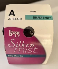 Leggs Sheer SILKEN MIST  Jet Black Shaper Panty SHEER TOE PANTYHOSE Size A