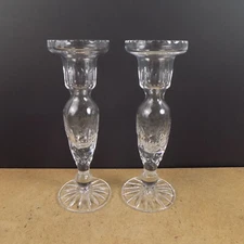 Rogaska Gallia Crystal Candlesticks Flower Cut 8-5/8" Tall VGC