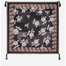 Johnny Was Redland Silk Scarf Square Large Floral Black Multi Tassels New