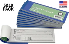 5-10 Pack Cash Money, Rent Receipt, Invoice Book Carbonless Copy 2 Parts 50 Sets