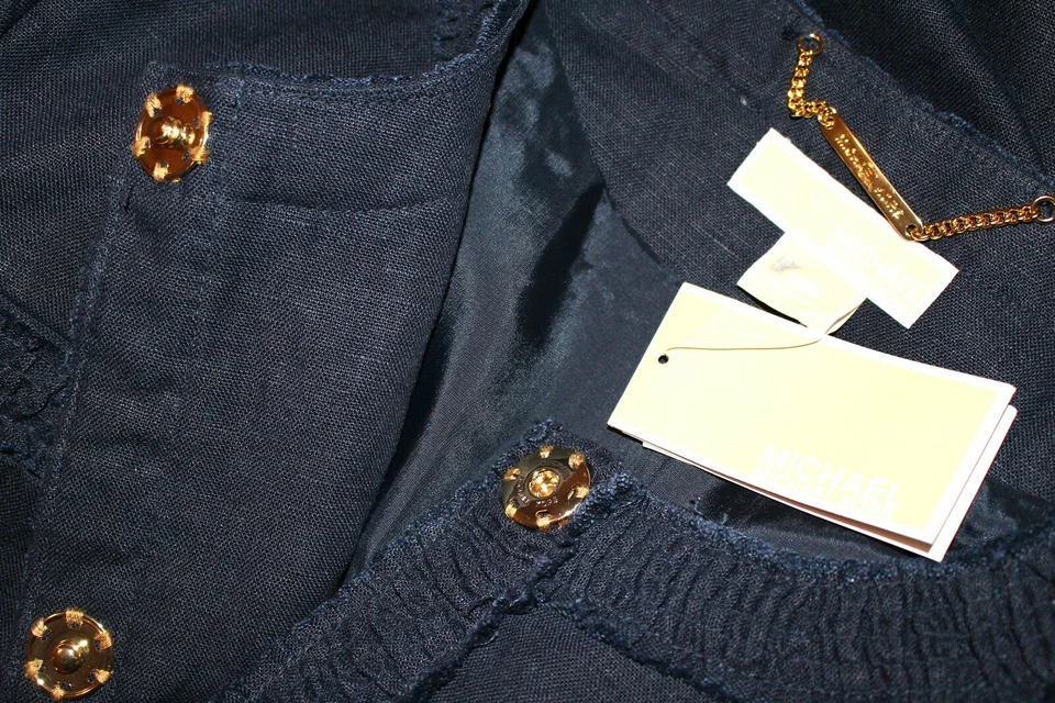 Abrigo Chaqueta Mujer MICHAEL KORS Precio Etiqueta $1,000 Nuevo Azul Lino Sólido Talla 18 W Foto 2 de 4