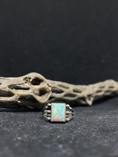 Native American Navajo Square white fire opal sterling silver ring size 7.5