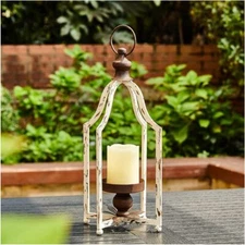 Glitzhome Farmhouse White Metal Lanterns Decorative Hanging Small 