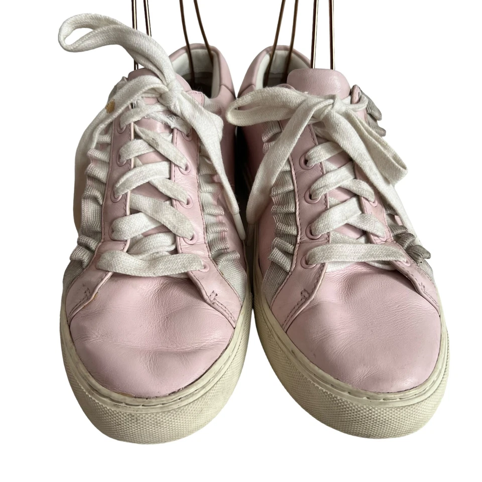 Tory Burch Zapatillas Deportivas Mujer Talla 10 Zapatos Bajos Rosa Blanco Volantes Cordones Foto 2 de 4