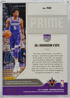 2017-18 VANGUARD DE'AARON FOX PRIME PROSPECTS ROOKIE PATCH AUTO RC