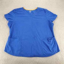 Scrubstar Shirt Womens 2XL Blue V-Neck Pockets Medical Scrub