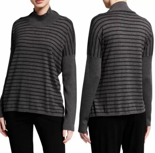 Eileen Fisher Size XS Striped Lyocell Blend Knit Mock Neck Sweater - Picture 2 of 5