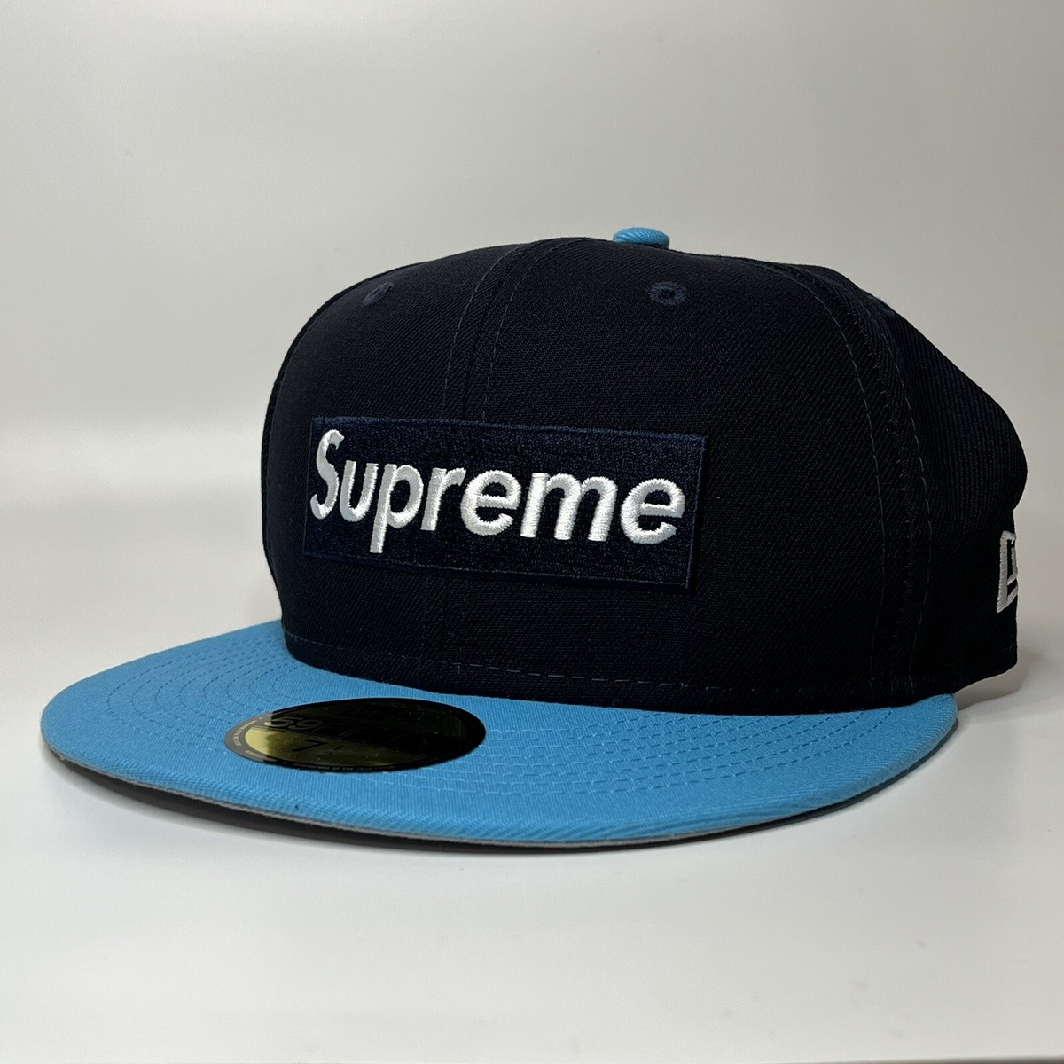 Supreme New Era Spring Training Box Logo Hat Size 7 1/4 Black Blue