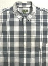 EDDIE BAUER Shirt Men's Large Gray Plaid Long Sleeve Button Front Pocket EUC