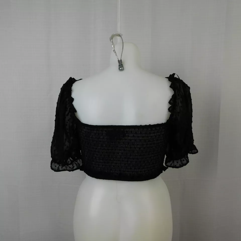 Top Rue 21 Recortado Lunares Manga Abullonada Acanalado Gasa Corbata Frontal XL, Negro #180 Foto 3 de 4