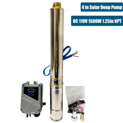 4'' 1500W Solar Pump Submersible Pump Bore Deep Well Pump+MPPT Controller DC 110V